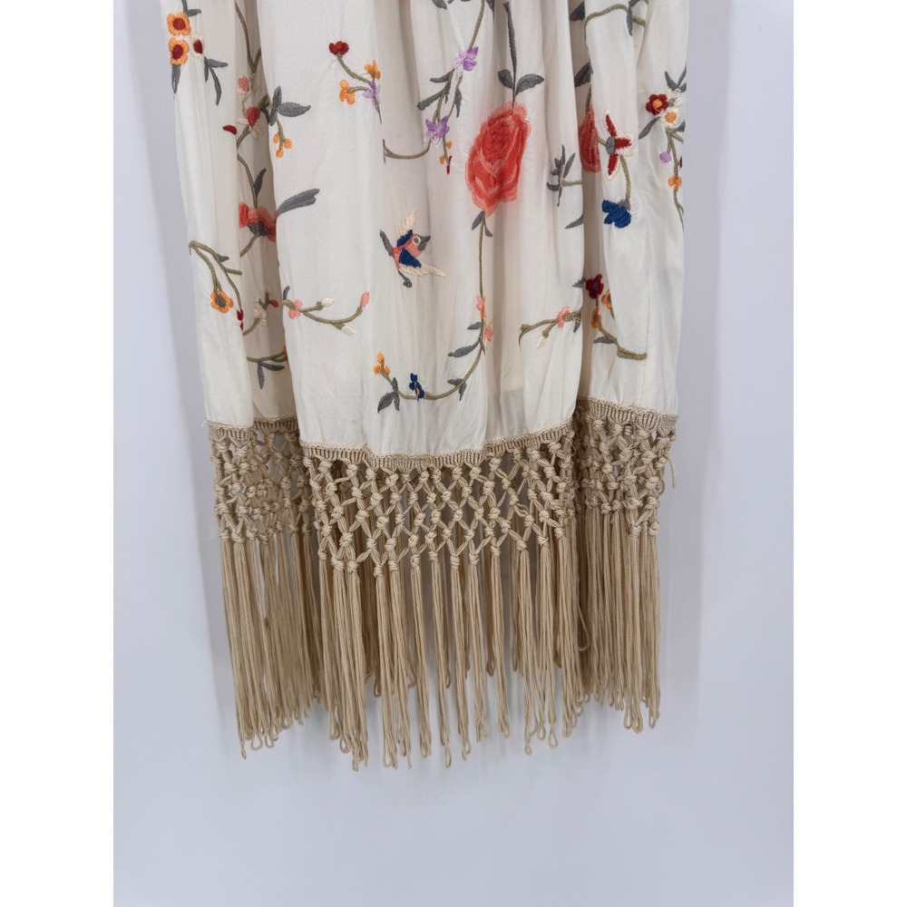 Anthropologie Halter Top Women Size 8 Ivory Embroidered Fringe Boho Bird - Picture 8 of 14
